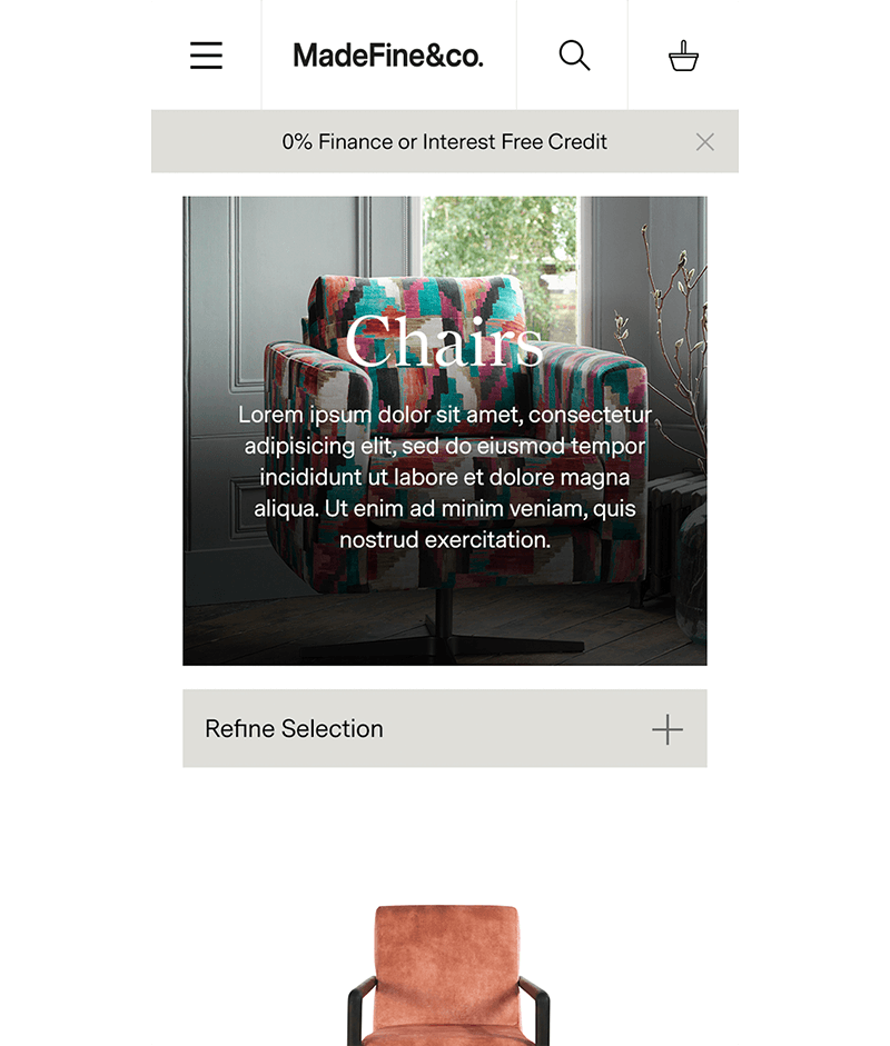 Minimalist furniture website for Madefine&Co England by JW Designer
