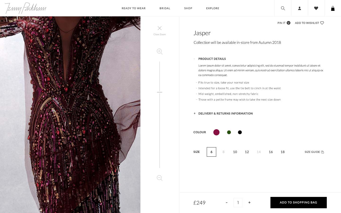 High end fashion e-commerce website design for Jenny Packham by JW Designer